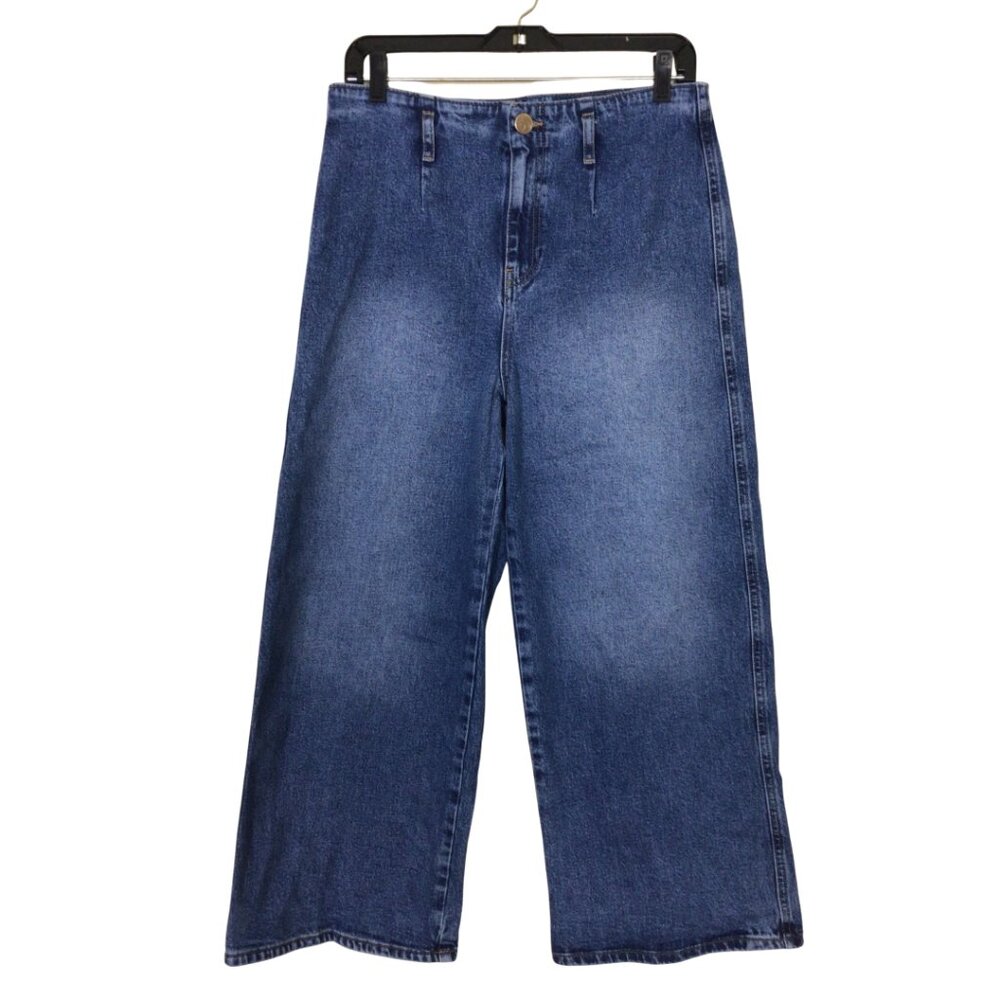 Zara Jeans Women’s 8 Blue Wide Leg High Waisted Rise Pleated Denim Ankle